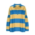 thumbnail image 5 of dGslk Womens Long Sleeve Striped Polo Shirt Loose Fit Casual Button Down Pullover Lightweight Top for Everyday Wear Blue XL, 5 of 7