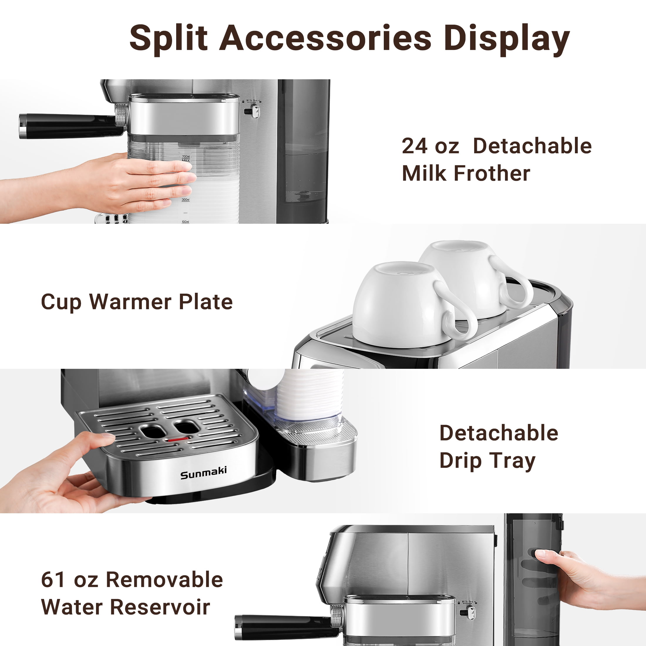 Sunmaki Espresso Machine High Pressure Professional Coffee Maker for Espresso, Latte, Macchiato
