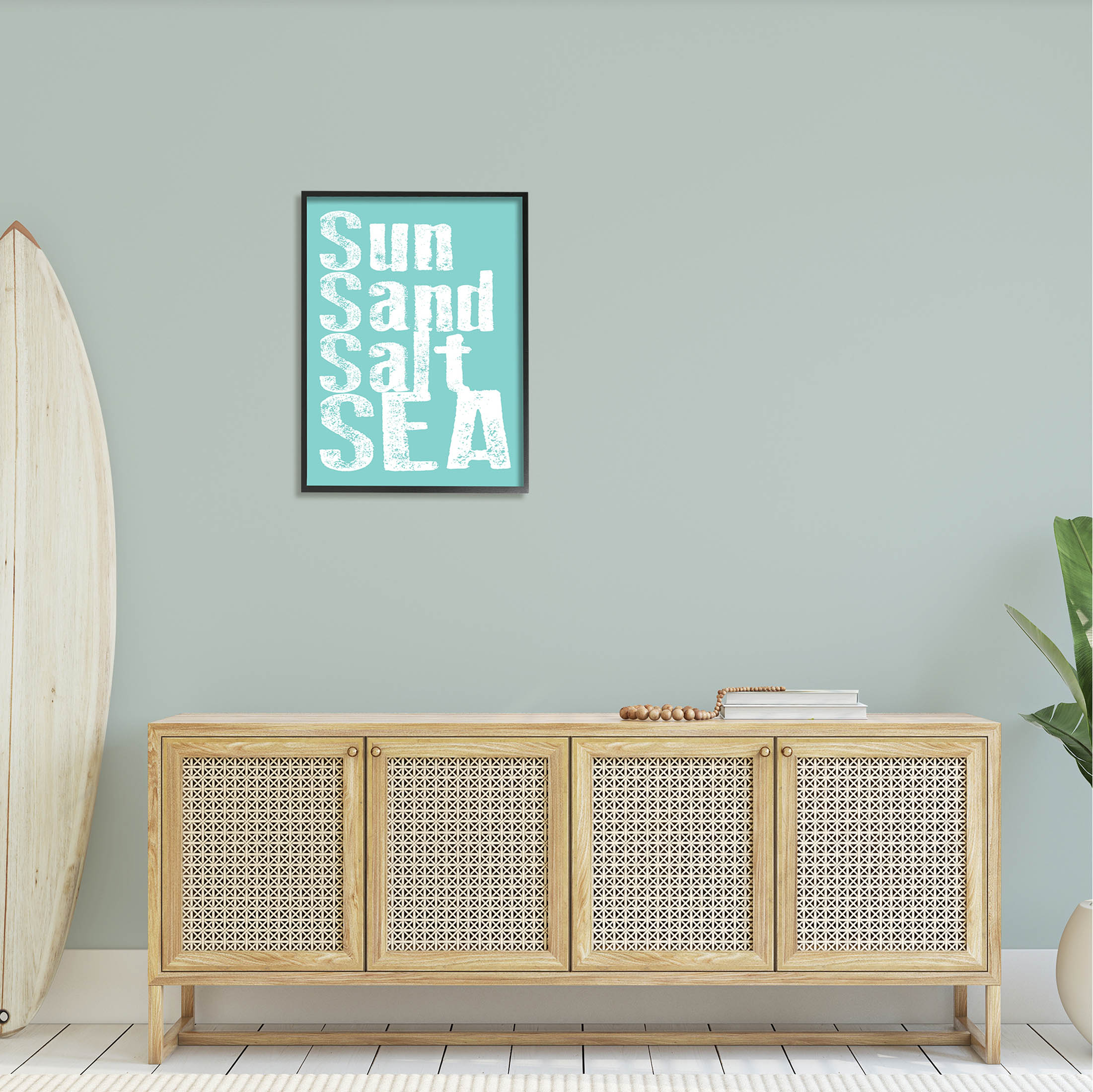 Stupell Industries Sun Sand Salt Sea Phrase Graphic Art Black Framed Art Print Wall Art, Design by Alli Rogosich