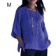thumbnail image 1 of Ropa De Mujer Camisa De Cuello Redondo De Manga 3/4 Top Casual De Lino De Algodón, Azul, M sidaley AP002239-34, 1 of 5