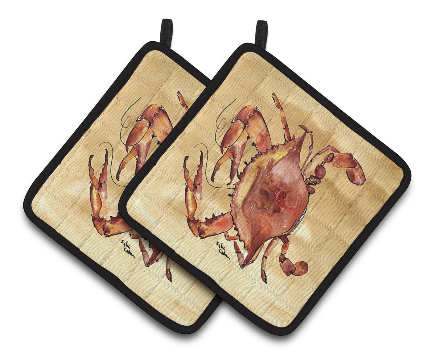 Cooked Crab Sandy Beach Pair of Pot Holders