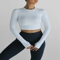thumbnail image 2 of Ladies‘ Thumb Hole Long Sleeve Yoga Shirt with Cropped Design for Workouts, 2 of 6