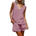 thumbnail image 2 of Pyhlmscde Womens Linen Sets 2 Piece Outfits V Neck Sleeveless Crop Tops And Shorts Lightweight Jumpsuit Casual Loungewear,Zeagoo Button Down Shirts for Women, Coord Sets for Women Summer, 2 of 7