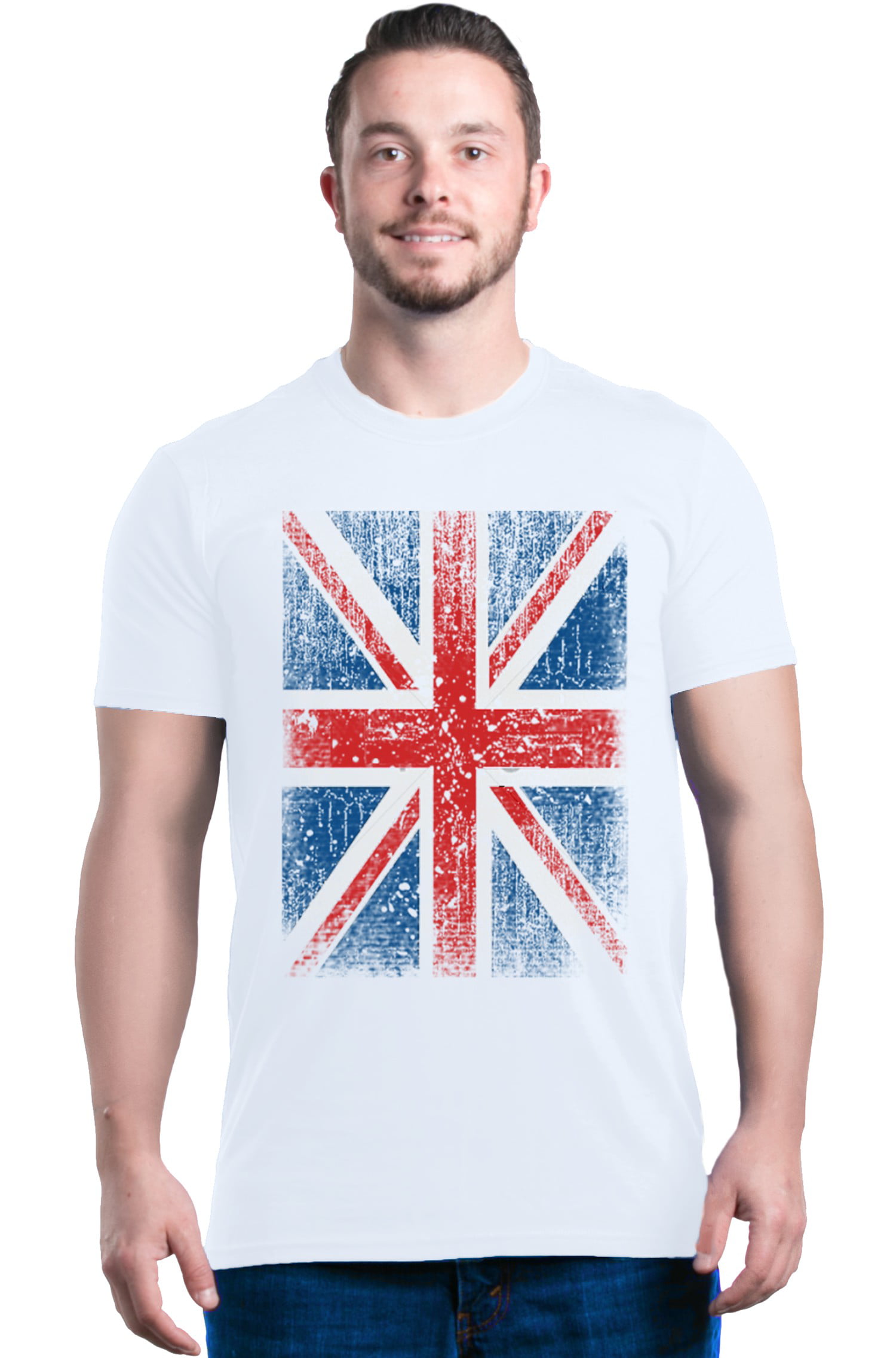 Shop4Ever Men's Union Jack British Flag UK Graphic T-shirt X-Large White -