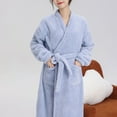 thumbnail image 6 of Fanxing Women's Plush Soft Fleece Robes Terry Cloth Kimono Bathrobe Thick Cozy Warm Spa Sleepwear Loungewear Blue Free Size, 6 of 7
