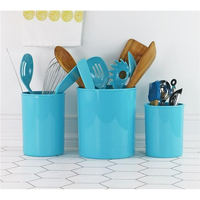 3pc Plastic Utensil Holders, Turquoise