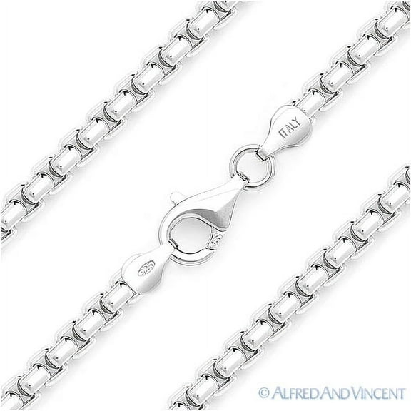 5mm Rounded Mirror-Box Link Italian Chain Necklace in .925 Sterling Silver w/ Rhodium