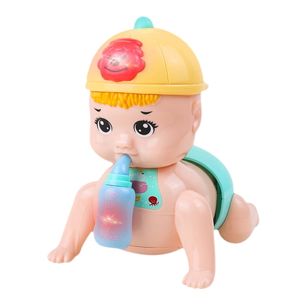 Muñeca de aprendizaje para gatear, juguete rompecabezas, educación temprana, para niños y niñas de 0 a 1 años, música ligera, muñeca para gatear con biberón