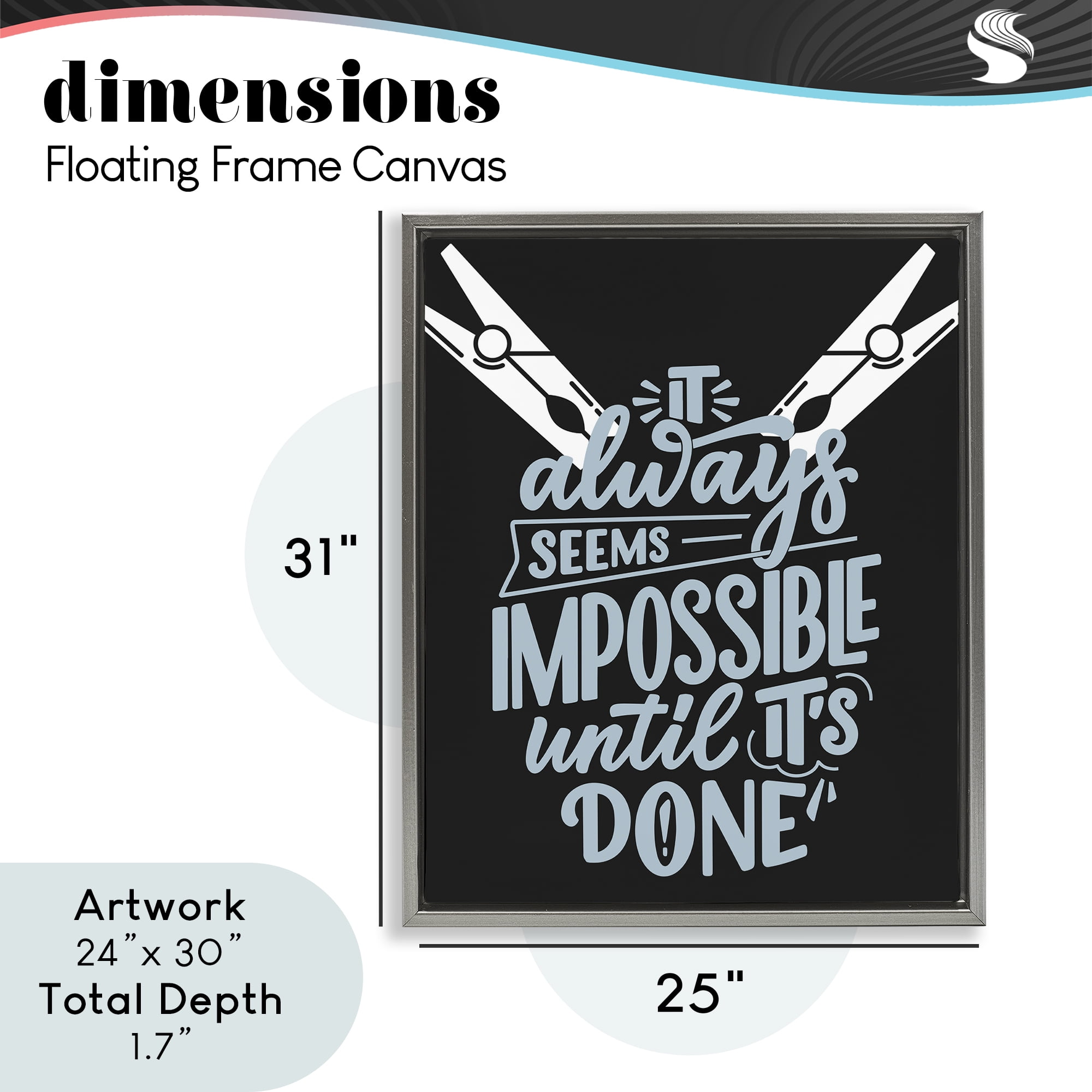 Impossible Until It's Done Gray Framed Floater Canvas Wall Art, design by Jesse Keith