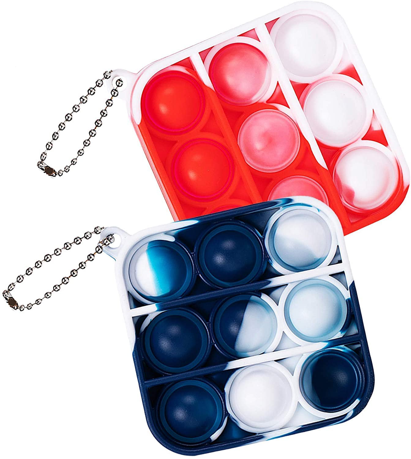 9Pc Tie Dye Popit Bubble Fidget Push Toys Mini Stress Reliever Silicone Keychain 