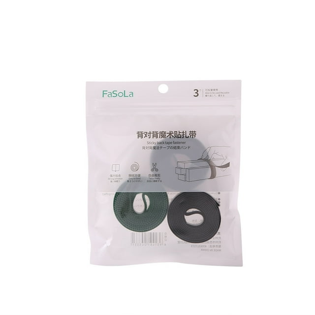 FaSoLa Reusable Self-Adhesive Cable Ties (3-Pack) - Durable Back-to-Back Hook and Loop Straps for Efficient Cable Management in Home, Office, Computer Room & Corporate Settings – Easy Installation,