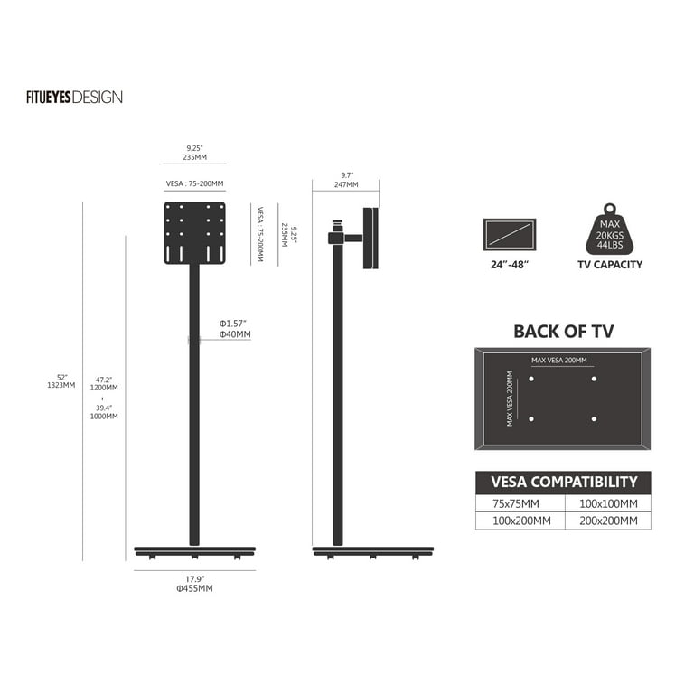 FITUEYES Design Slim Corner TV Stand with Wheels Mount for