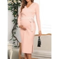 thumbnail image 4 of Charmo Robe Chandail de Maternité pour Femmes Manches Longues Col en V Enveloppant Tricot Robes de Grossesse, 4 of 5