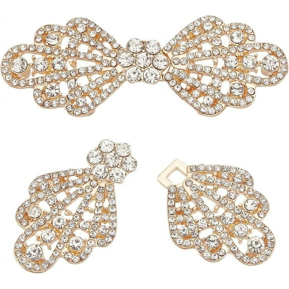 2 Pair Alloy Rhinestone Cloak Clasp Fasteners 65mm/2.5 inch Gold Bowknot Interlocking Belt Buckle