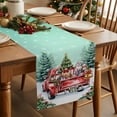 thumbnail image 3 of Merry Christmas Words on Green Table Runner 13x70in Non-Slip Cotton Linen Table Runners, Red Truck Colored Ball Dresser Scarves TableRunner for Dinner Kitchen Dining Wedding Party, 3 of 9