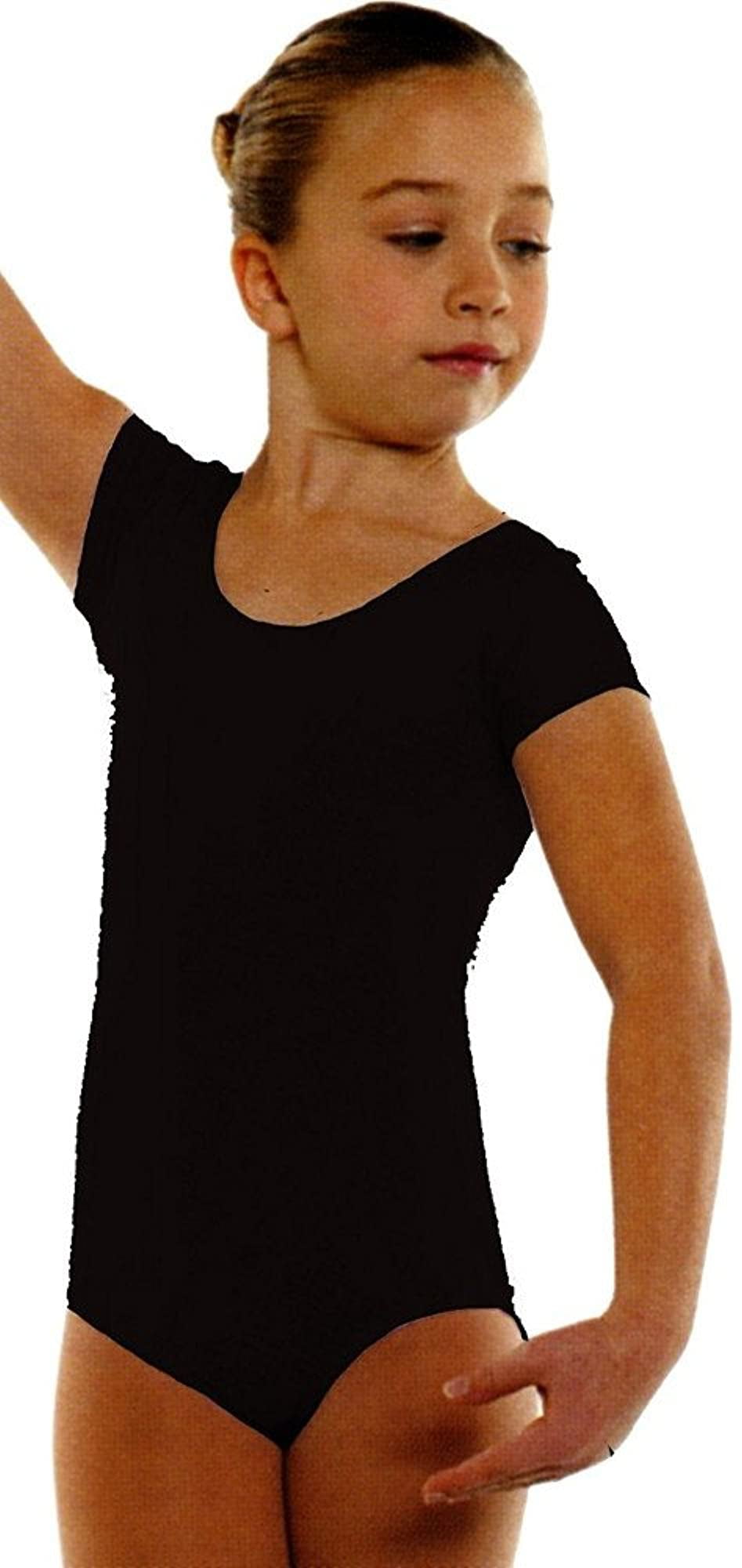 DANZNMOTION Girls' Yasmin Leotard - Micro-cap Sleeve With Lace Back (Style 23113C)