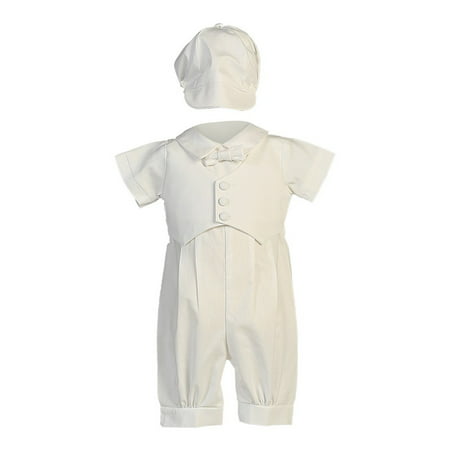Baby Boys White Pique Vest Cotton Romper Baptism Outfit Set