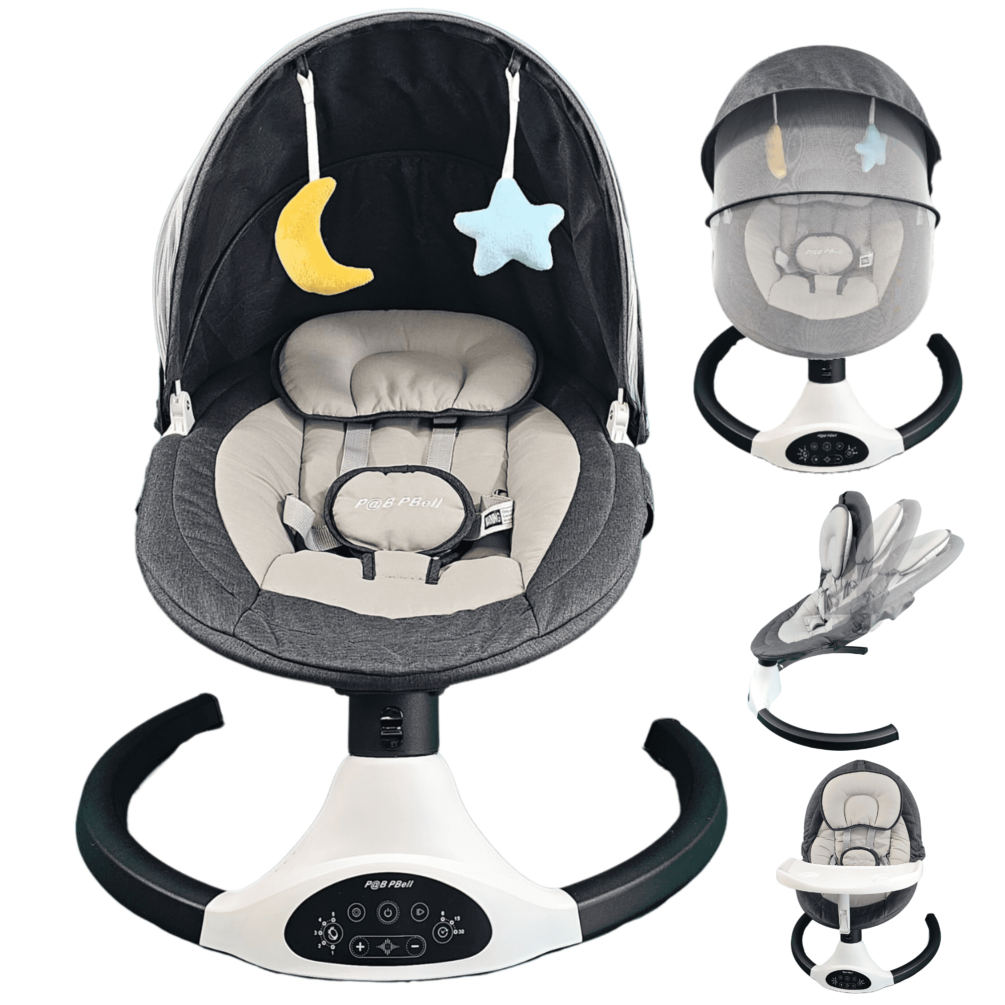 P B PBell Baby Swing for Infants Bluetooth Music Speaker 5 Speeds and Remote Control. Five Point Seat Belt. Baby Swing regulated by Innovation
