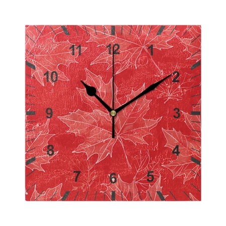 Hand Drawn Maple Leaves Wall Clock Battery Operated Silent Non-Ticking Bedroom Office Kitchen Home School Decor 7.8(Black)