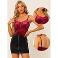 thumbnail image 2 of DARING DIVA Women V Neck Zip Up Design Sleeveless Velvet Tank Top S Burgundy, 2 of 6