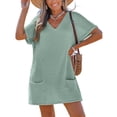 thumbnail image 2 of MLQIDK Women's V Neck Pocket Knit Swim Dress Casual Solid Color Beach Cover Up Bathing Suit Modest Long Sleeve Swimwear 2026 Plus Size Green S, 2 of 6