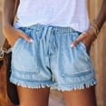 thumbnail image 5 of Women'S Summer Mid Waist Elastic Denim Shorts Stretchy Short Casual Hot Pants with Pockets Light Blue XXL, 5 of 8