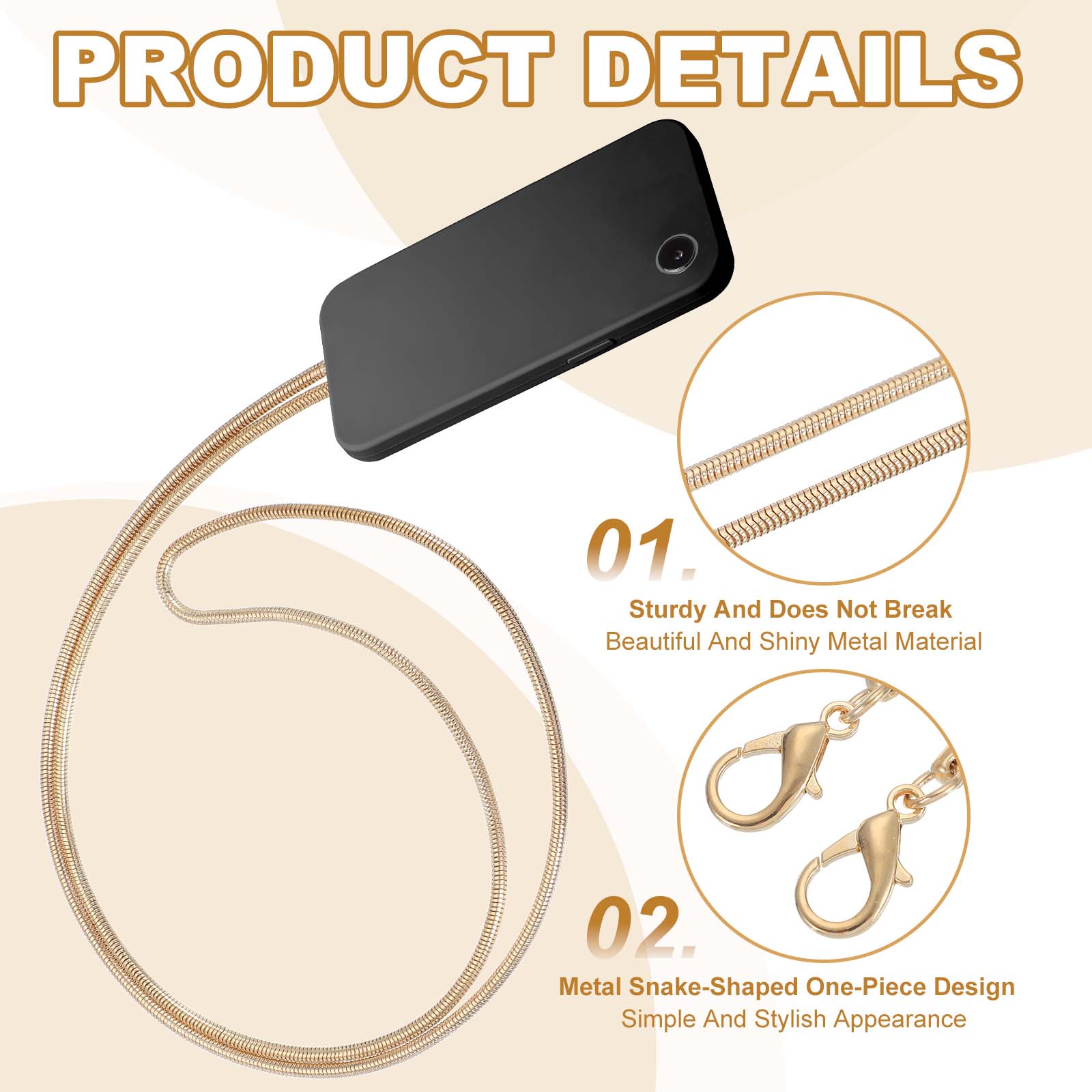 Uxcell Metal Chain Phone Lanyard, 6Pcs 1.6 Inch Anti Theft Crossbody Phone Strap with Detachable Tether Tabs Lanyard Leash for Women Pants Wallets, Gold