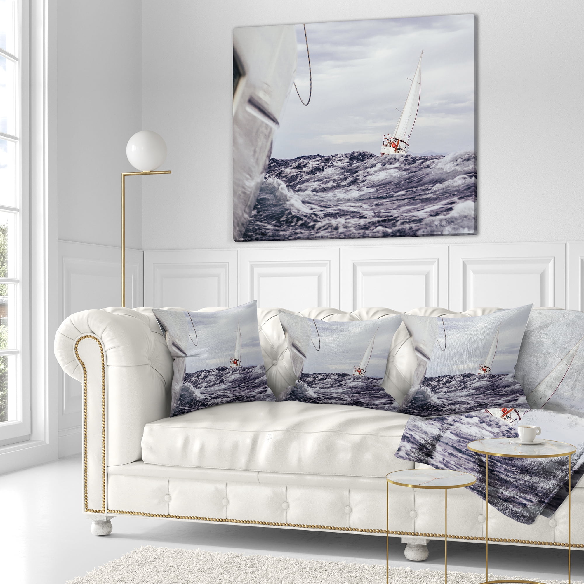 Designart Storm While Sailing - Seascape Throw Pillow - 16x16