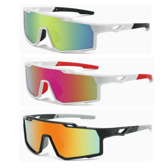 3 Pairs Oversize Mens Sports Sunglasses,Sports Running Sunglasses for Women,UV Protection MTB Eyewears,UV400 Lens Oculos(Gold Purples Red)