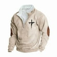 thumbnail image 4 of Aobny 1/4 Zip Hoodie Men Beige Christian Pullover Mock Neck Streetwear Men Tops,XL, 4 of 5