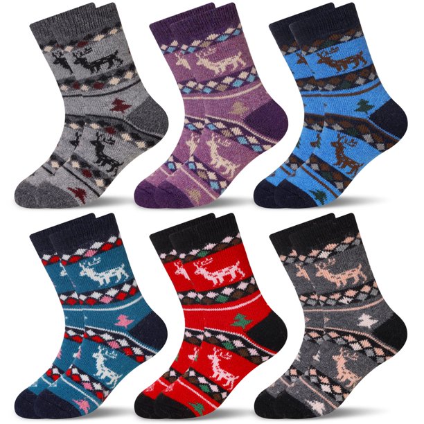 Calcetines de invierno de lana Eocom para niños, 6 pares, estampado de ciervos de 1 a 3
