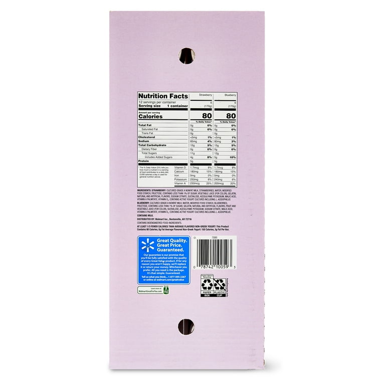 Great Value Light Strawberry and Blueberry Nonfat Yogurt, 6