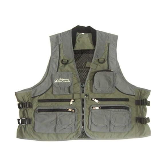 Stone Creek Deluxe Fishing Vest, Grey/Sage, 3X Large