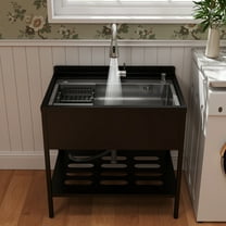 30"X 22" Freestanding Single Bowl Sink, Black Stainless Steel Sink For Home Dishwashing And Restaurants With Multiple Accessories