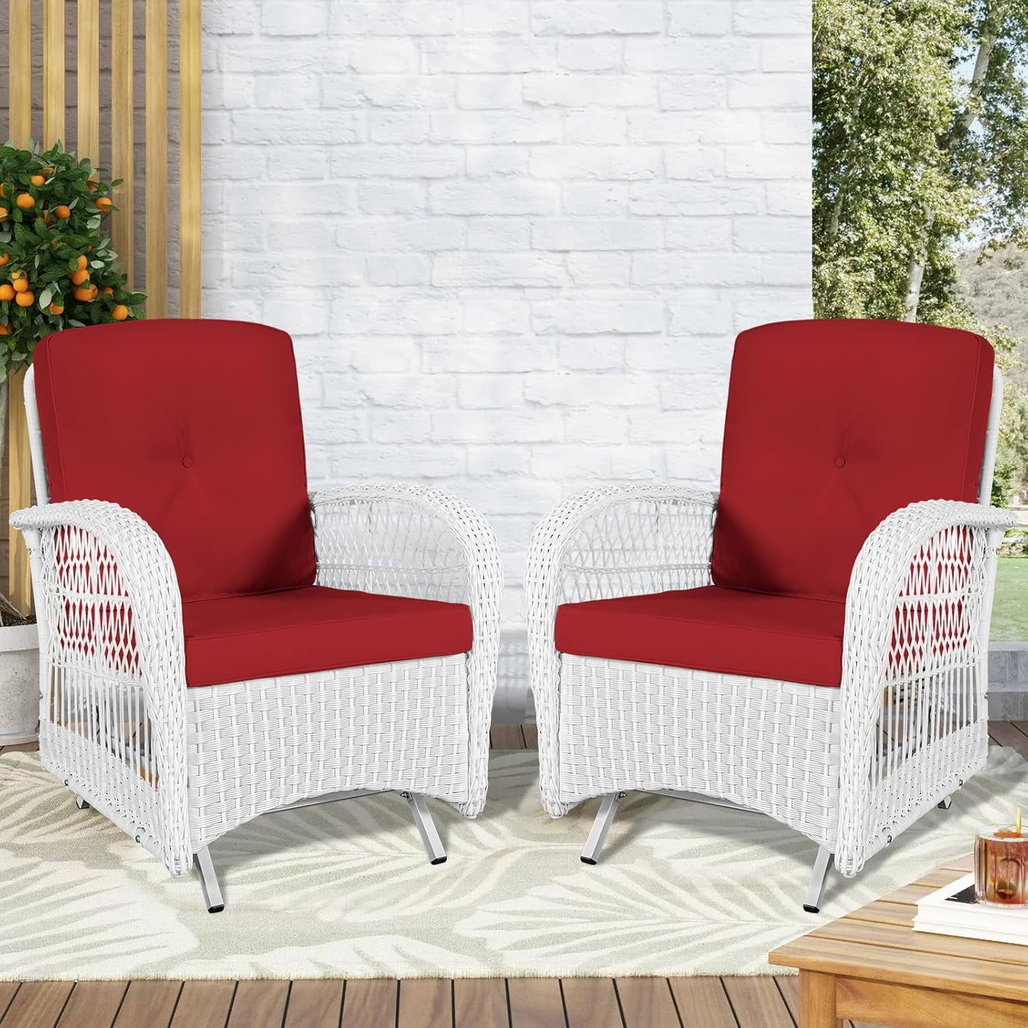 Wicker Chairs White Cushion Outdoor Furniture VIVIJASON 2-Piece