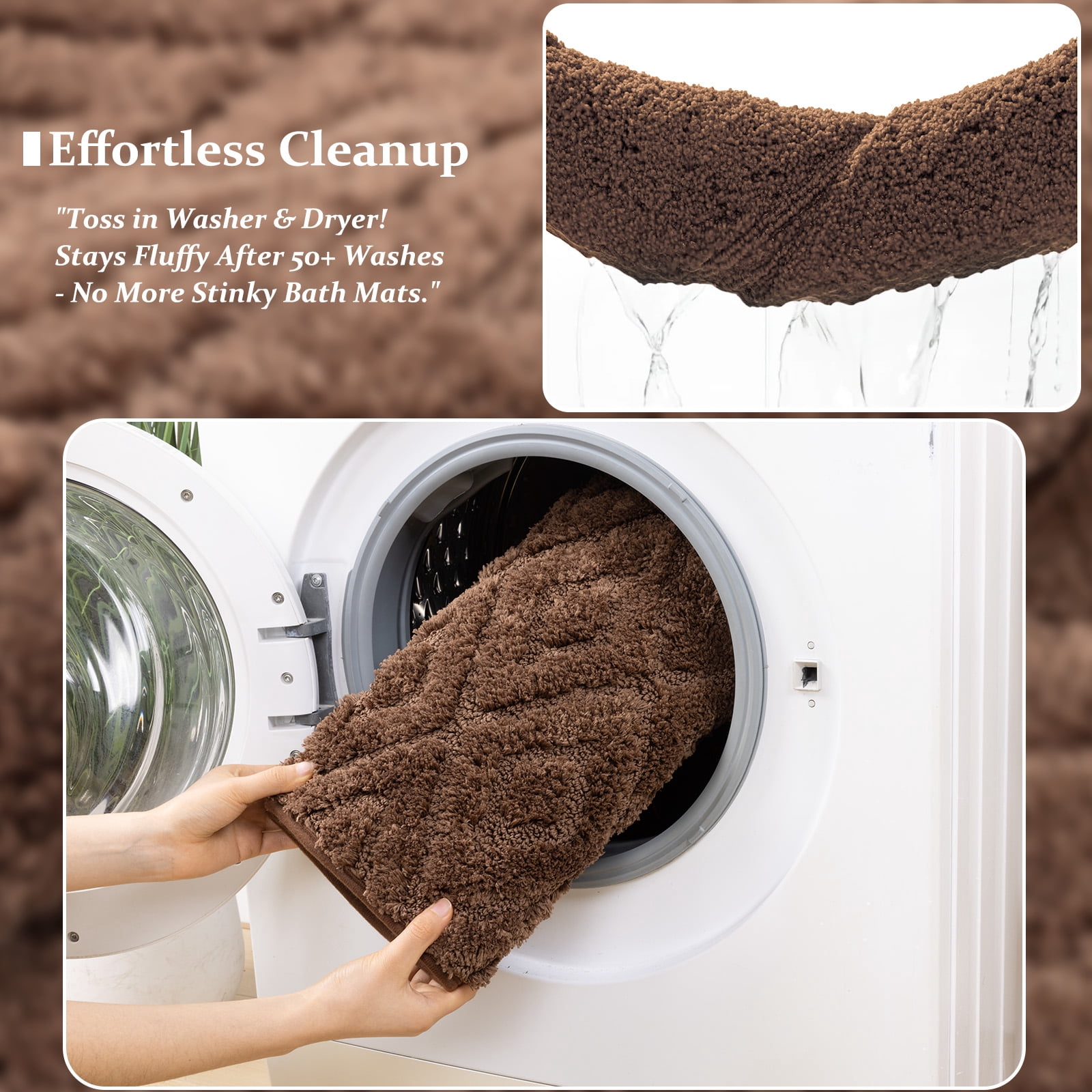 Yamaziot 4pcs Bathroom Rugs Set with U-Shaped Mat, Non Slip, Quick Drying, Ultra Soft and Water Absorbent Bath Rug Carpet Machine Washable Rug, Brown