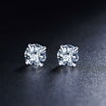 thumbnail image 3 of 1 Pair Rhodium Plated 925 Sterling Silver Four Pronged Ear Studs with AAA Cubic Zirconia Clear 4mm, 3 of 3