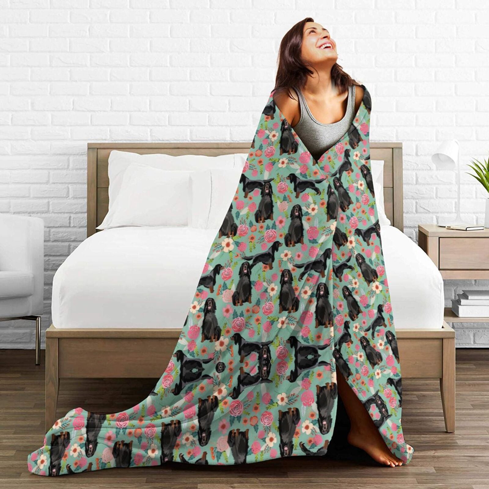 Wijzvio Gordon Setter Dogs Lovers Flower Floral Throw Blanket Soft Fuzzy Fleece Blanket For Couch Bed Living Room Decoration 50"X40"
