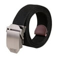 thumbnail image 3 of IQOGKRN Unisex Canvas Web Belt Automatic Metal Buckle Cut-To-Fit Adjustable Breathable Woven Strap Belt Black 120cm, 3 of 8