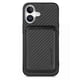 thumbnail image 1 of For iPhone 16 Case Carbon Fiber Leather Back Cover with Detachable Card Bag - Black, 1 of 5