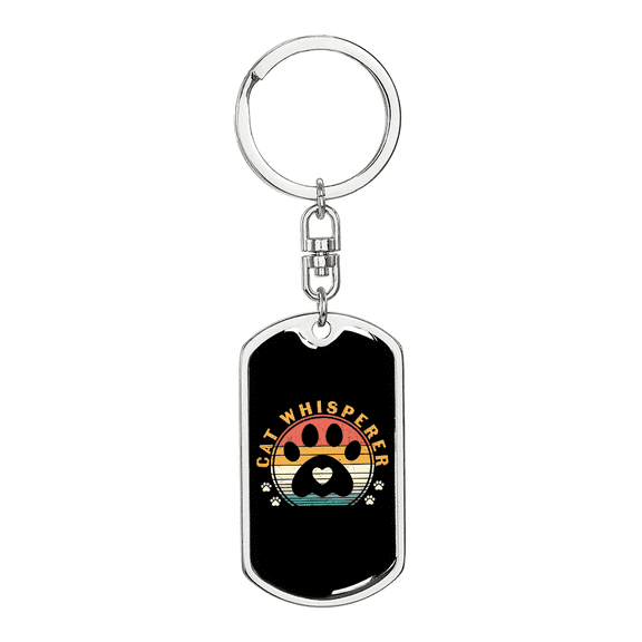 Cat Whisperer Paw Stainless Steel or 18k Gold Premium Swivel Dog Tag Keychain