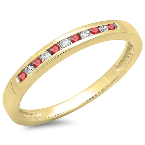 Dazzlingrock Collection 10K Round Ruby & White Diamond Anniversary Wedding Band Stackable Ring, Yellow Gold, Size 8.5