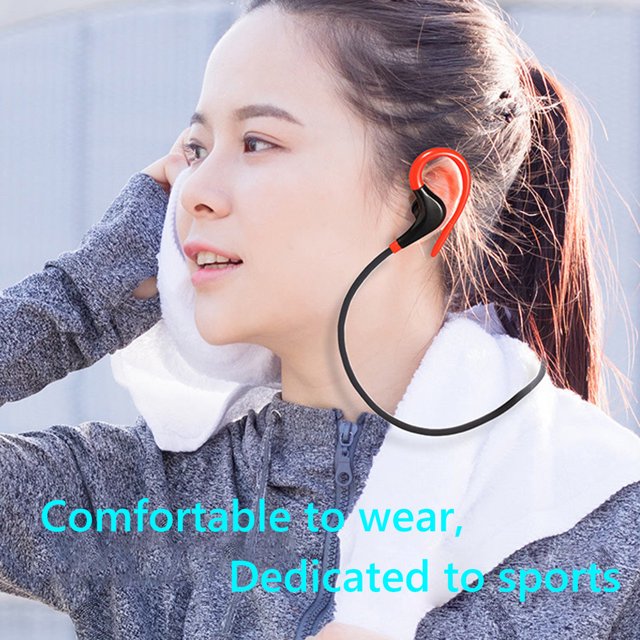 Audífonos deportivos 5.0 compatibles con Bluetooth inalámbricos con gancho para la oreja (rojo)