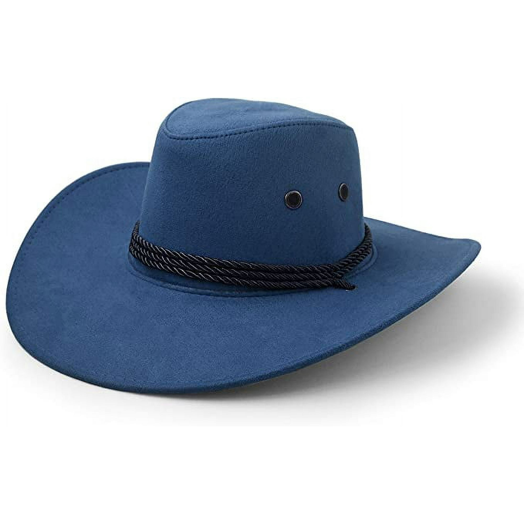 Junsice Cowboy Hat Felt Faux Leather Sun Hat Suede Travel Cap Western Hat Outdoor Sun Protection Navy Blue Blue