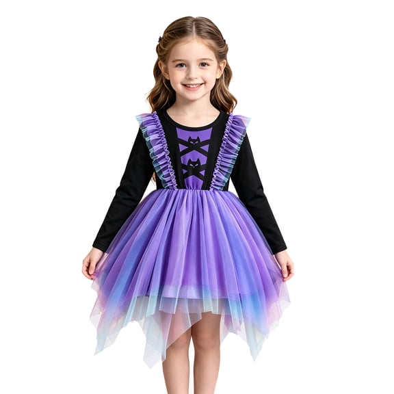 Likimi Child Girls Hallowmas Dress Crew Neck Long Sleeve Halloween Cat Print For Party Fashion Dresses Size 2-3 Years