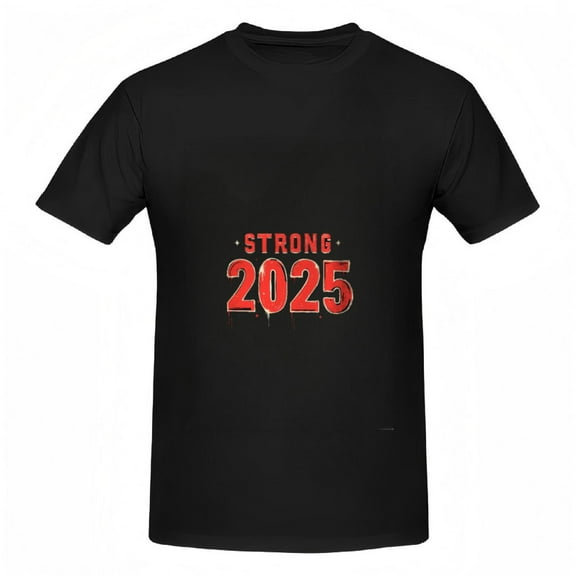 Bold Black Cotton Short Sleeve T-Shirt for Women - " STRONG 2025 " Red & White Dripping Design Tee Top