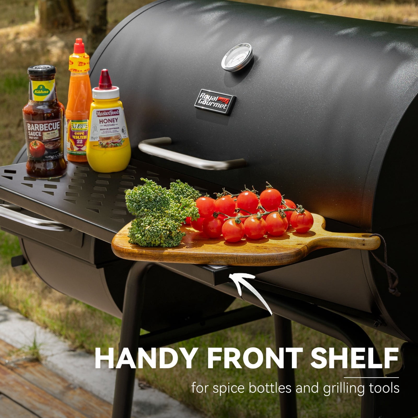28-Inch Barrel Charcoal Grill with Offset Smoker,855 Sq, Black
