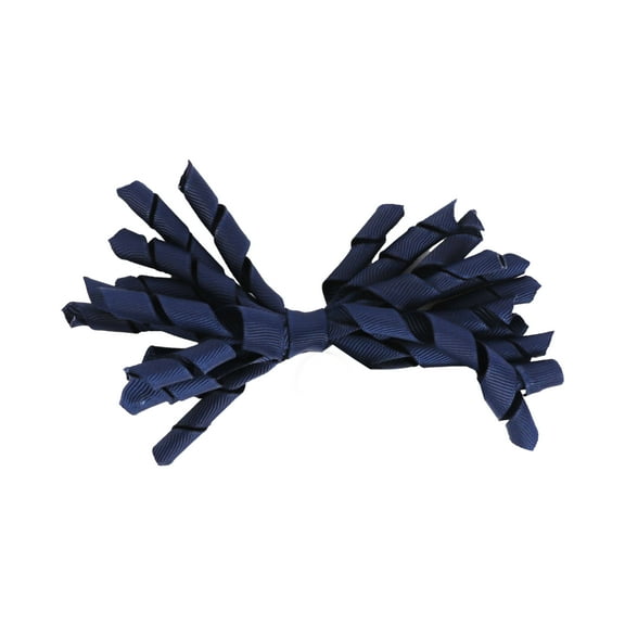 Motique Accessories Girls Navy Ribbon Hair Bow, 4.5 inches Wide, Curly Korker Style (1) - Youth