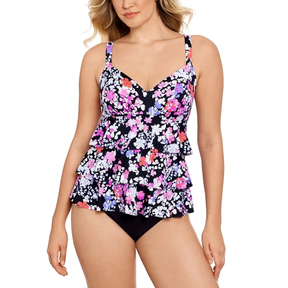 Swim Solutions DANCING QUEEN Triple-Tier Fauxkini One-Piece Swimsuit, US 18