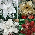 thumbnail image 5 of 10PCS Christmas Glitter Poinsettia Flower Ornament Artificial Tree Topper Xmas Party Decoration, 5 of 10